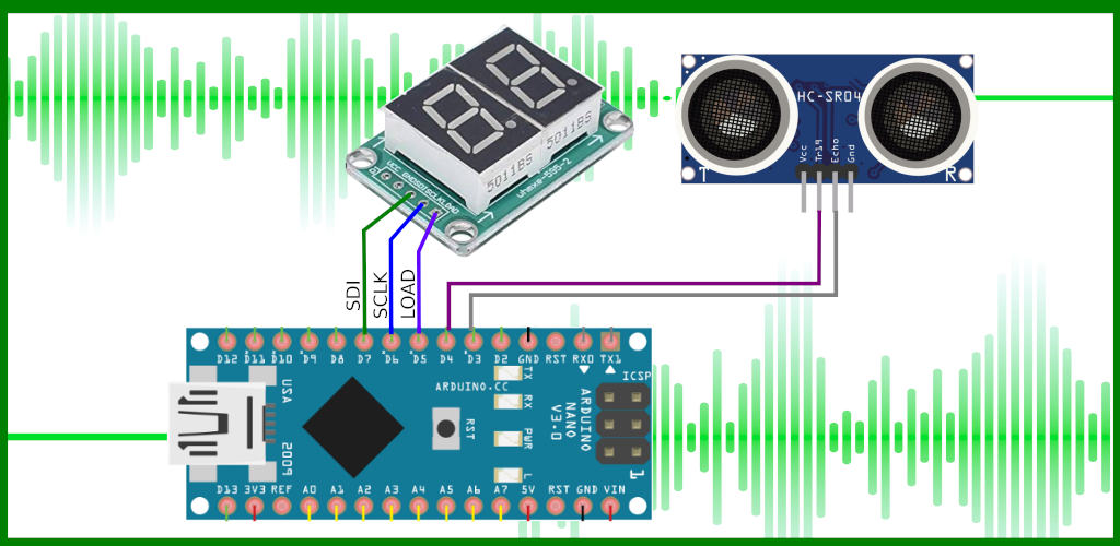 Sensor ultrasónico con Arduino y display uhmxe-595