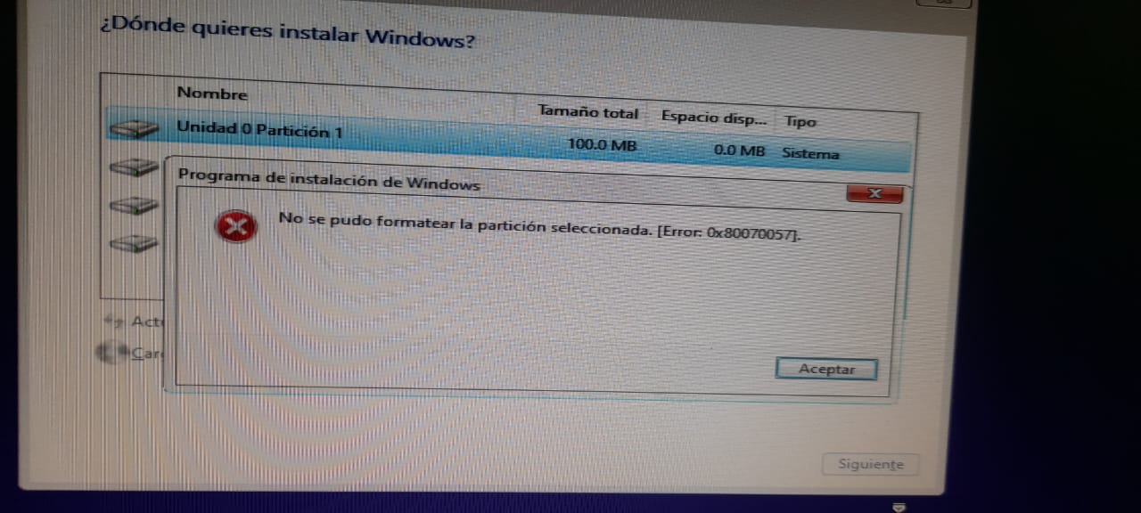 Aparece el error 0x800701b1 y 0x80070057