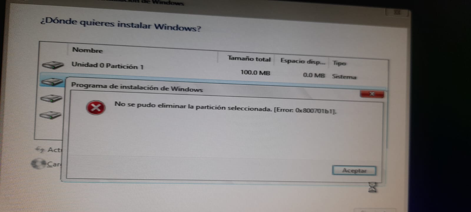 Aparece el error 0x800701b1 y 0x80070057