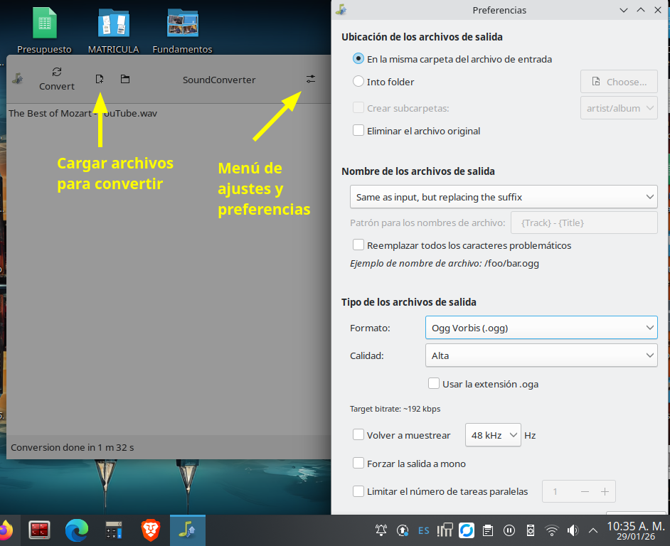 Convertidor de audio en Linux Ubuntu